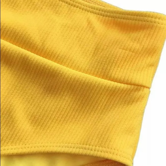 NWT [LARGEBERRY] Ribbed Tie Knot High Waisted Yellow Bikini Womens Medium - Picture 4 of 10